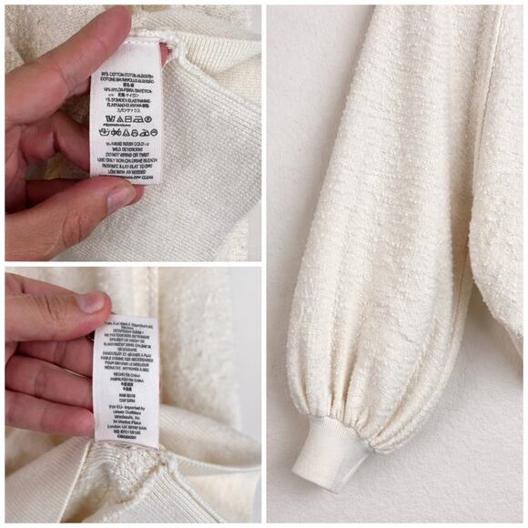 Free People Ivory Boucle Knit Sweater XS Balloon Sleeve Round Neck Pullover - Picture 7 of 9